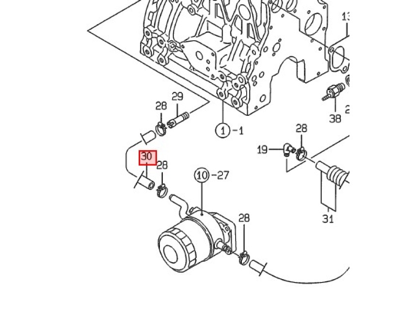 Genuine YANMAR Oil Cooler Water Hose 12901249030 3JH3E Bottom